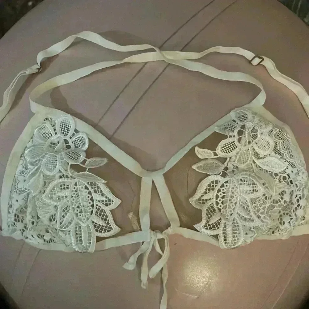 Bralette Skivvies embroidered For Love & Lemons Sheer Mesh Appliqué Floral Bra - Picture 9 of 9